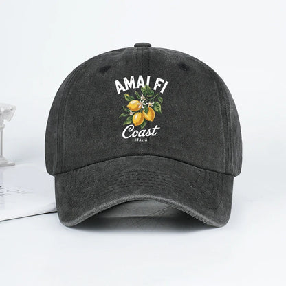 Vintage Amalfi Coast Lemon Print Washed Baseball Cap