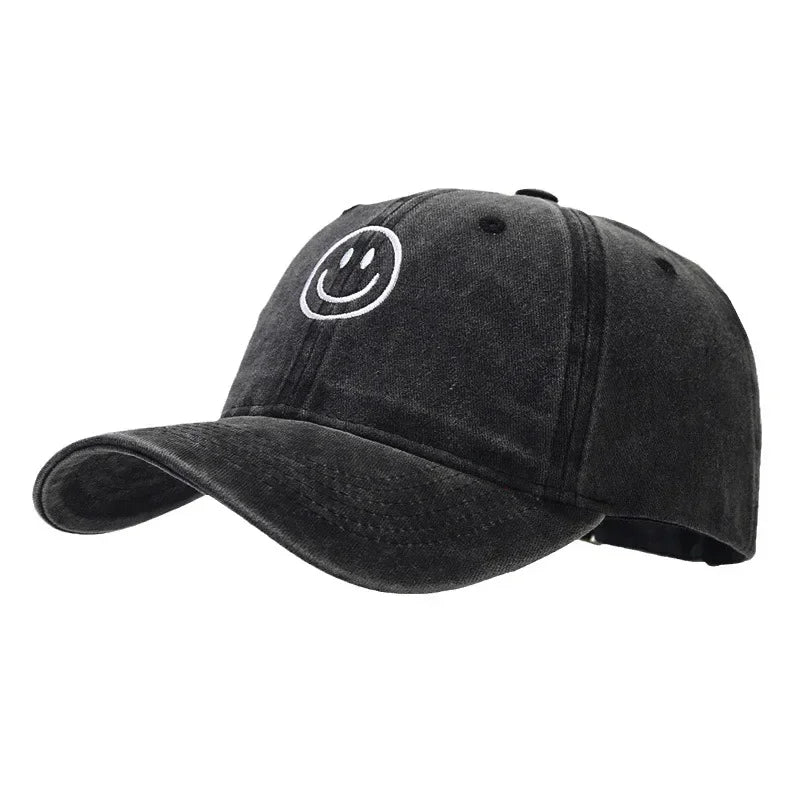 Washed Cotton Baseball Caps Women Men Soft Snapback Hat Outdoor Sport Trucker Gorras Smile Face
