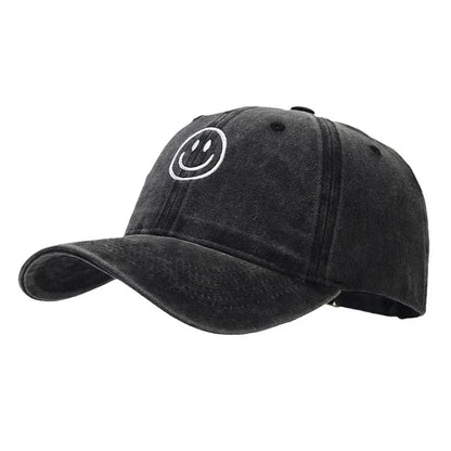 Washed Cotton Baseball Caps Women Men Soft Snapback Hat Outdoor Sport Trucker Gorras Smile Face