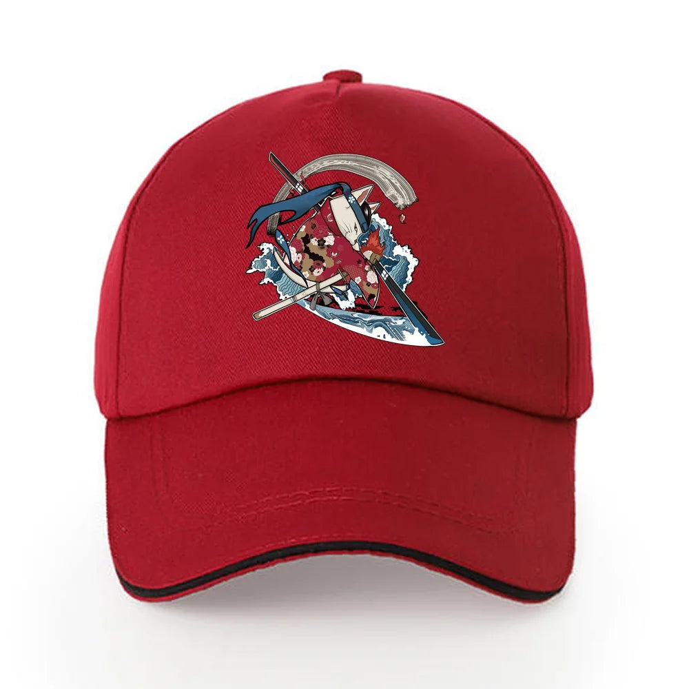 Summer Baseball Cap Solid Cotton Sun Hat Samurai Print