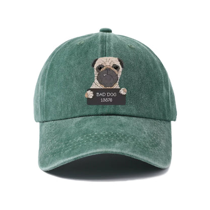 Bad Dog Pug Portrait Graphic Baseball Cap