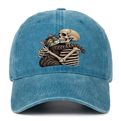 Cat And Skeleton Printed Baseball Hat For Men And Women