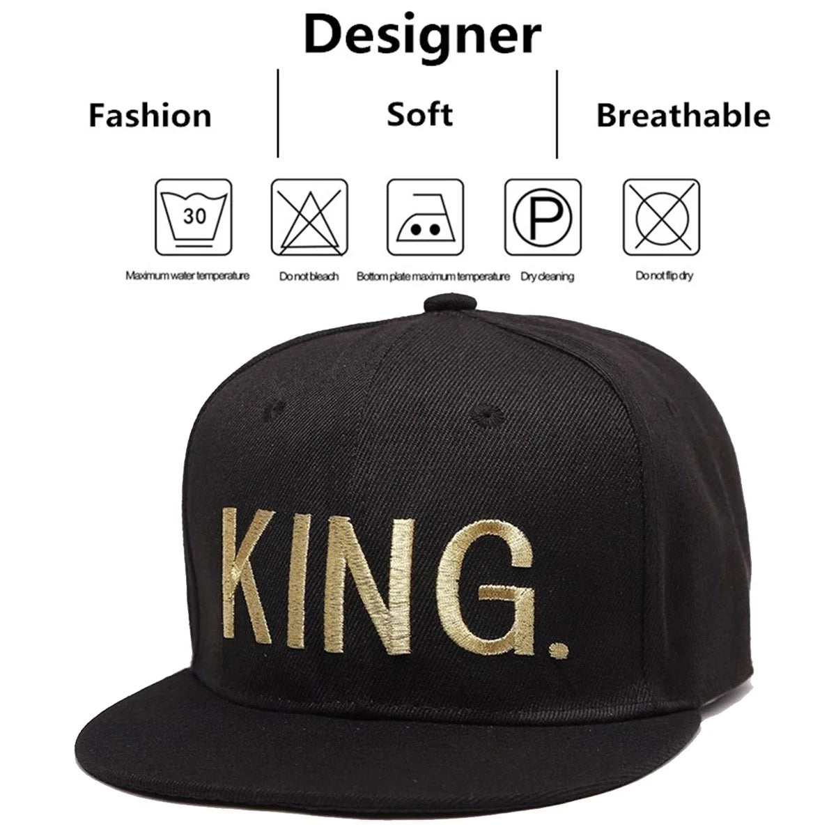 Unisex KING QUEEN Golden Thread Embroidery Hip-hop Hats Snapback Caps