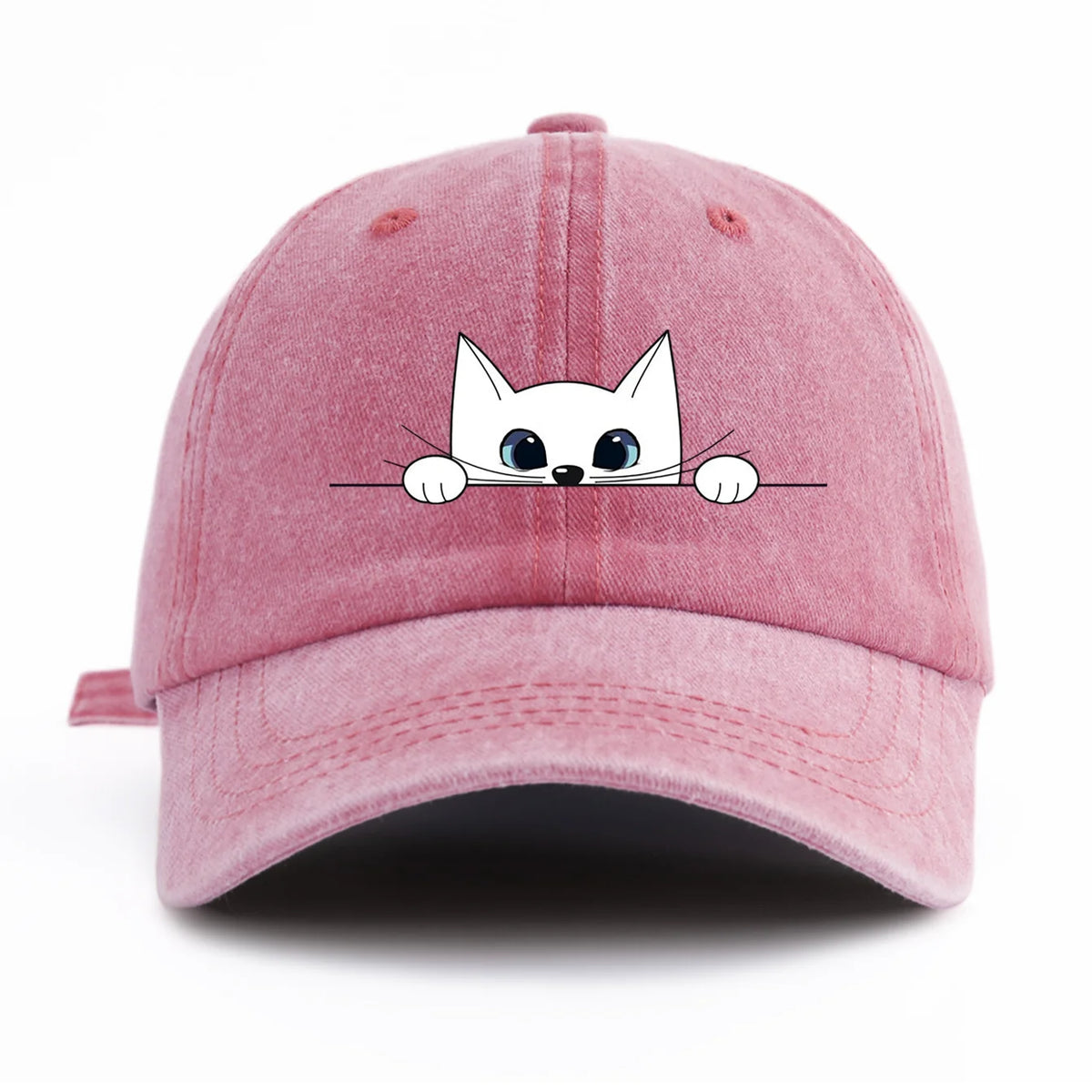 Cute Peeking White Cat Washed Baseball Cap