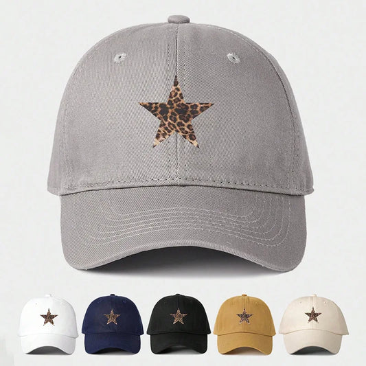 Leopard Print Star Soft Cotton Baseball Cap Unisex