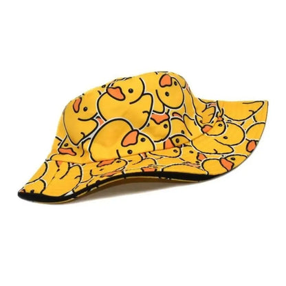 Double Sided Yellow Duck Bucket Hat Yellow Duck Pattern Trendy Design