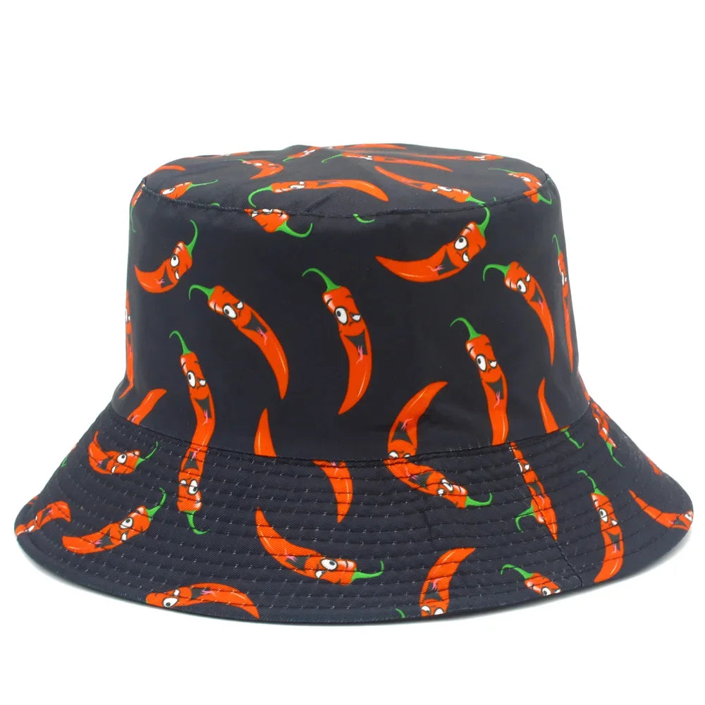 Unisex Chili Pepper Print Reversible Bucket Hat