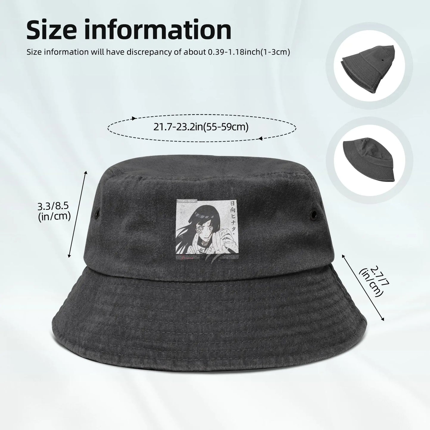 Spring Picnic Headwear Hinata Hyuga Naruto Washed Denim Bucket Hat