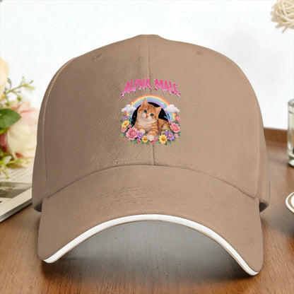 Alpha Male Funny Kitten Rainbow Floral Hilarious Cat Meme Cat Lovers Baseball Cap