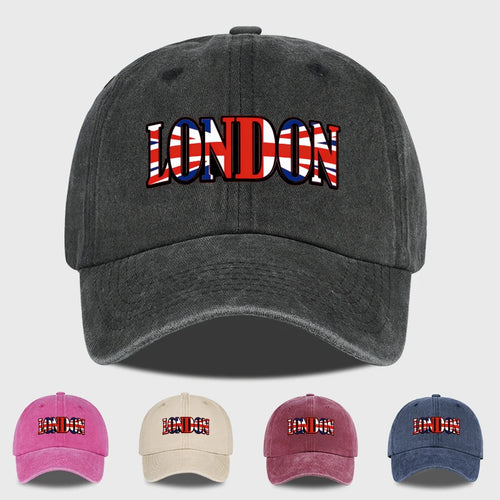 "LONDON" UK Flag Print Washed Baseball Cap