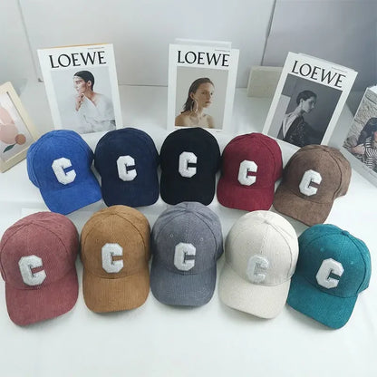 Corduroy Baseball Cap Ladies Fashion C Letter Snapback Hat Adjustable Casual Hip Hop Cap For Men