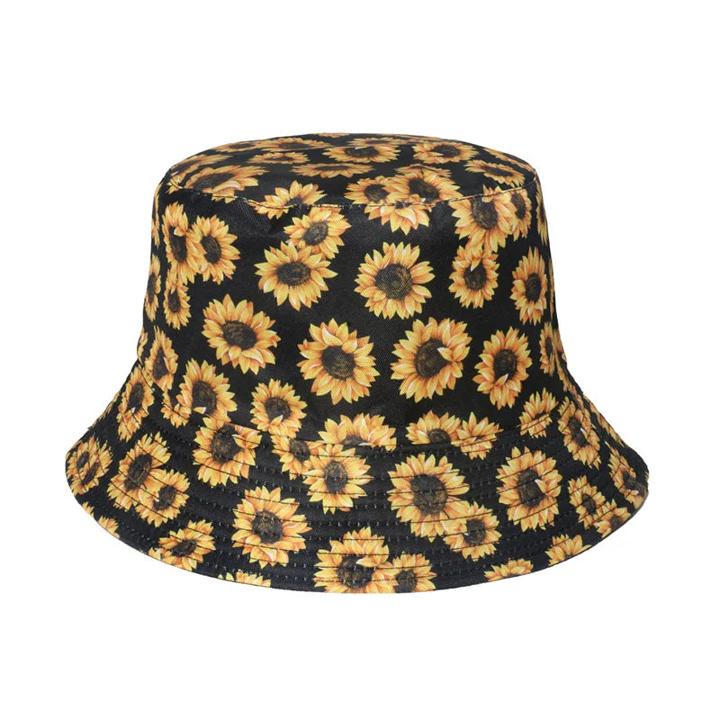 Fashion Women Sunflower Print Cotton Bucket Hats