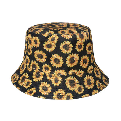 Fashion Women Sunflower Print Cotton Bucket Hats
