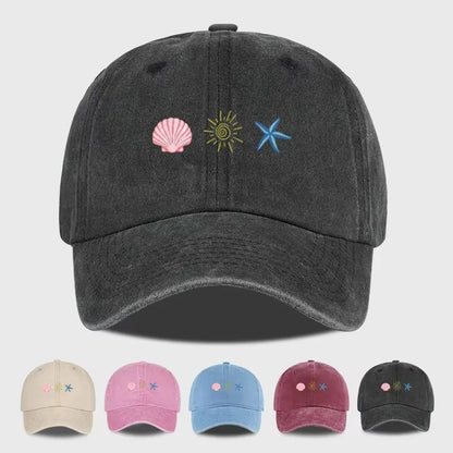 Seashell Sun Starfish Vintage Washed Cotton Baseball Cap