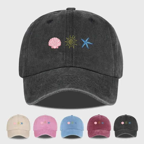 Seashell Sun Starfish Vintage Washed Cotton Baseball Cap