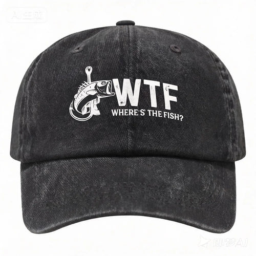 Where Is the Fish WTF Distressed Baseball Cap