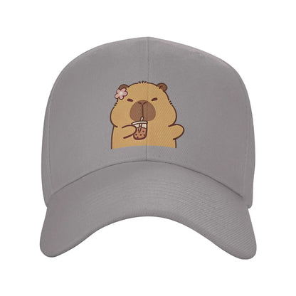 Cartoon Capybara Drinking Milk Tea Baseball Caps