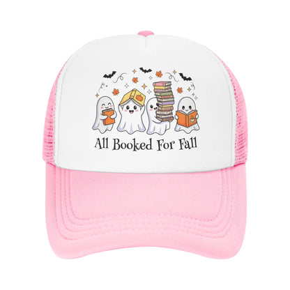 All Booked for Fall Halloween Ghost Trucker Cap Unisex Book Lover's Baseball Cap