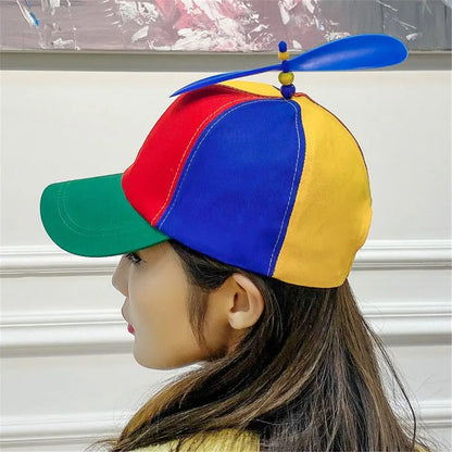 Boys Girls Rainbow Baseball Cap Bamboo Dragonfly Helicopter Propeller Adventure
