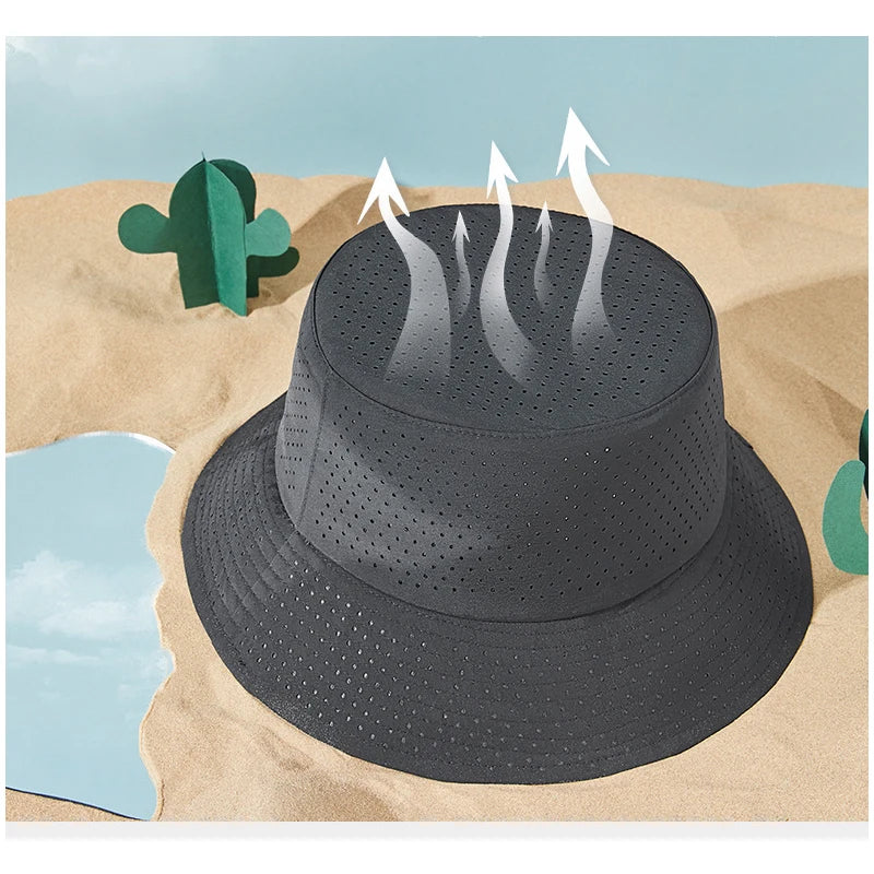 Summer Sun Hat Men Women Quick-drying Mesh Panama Cap Outdoor Flat Top Bucket Hat