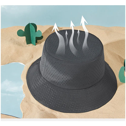 Summer Sun Hat Men Women Quick-drying Mesh Panama Cap Outdoor Flat Top Bucket Hat