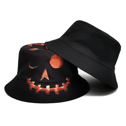 Halloween New Creative Fisherman Hat - Pumpkin Ghost Print Reversible Sun Hat Bucket Cap Funny
