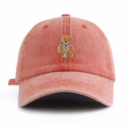 Bow Bear Print Washed Baseball Cap For Adults