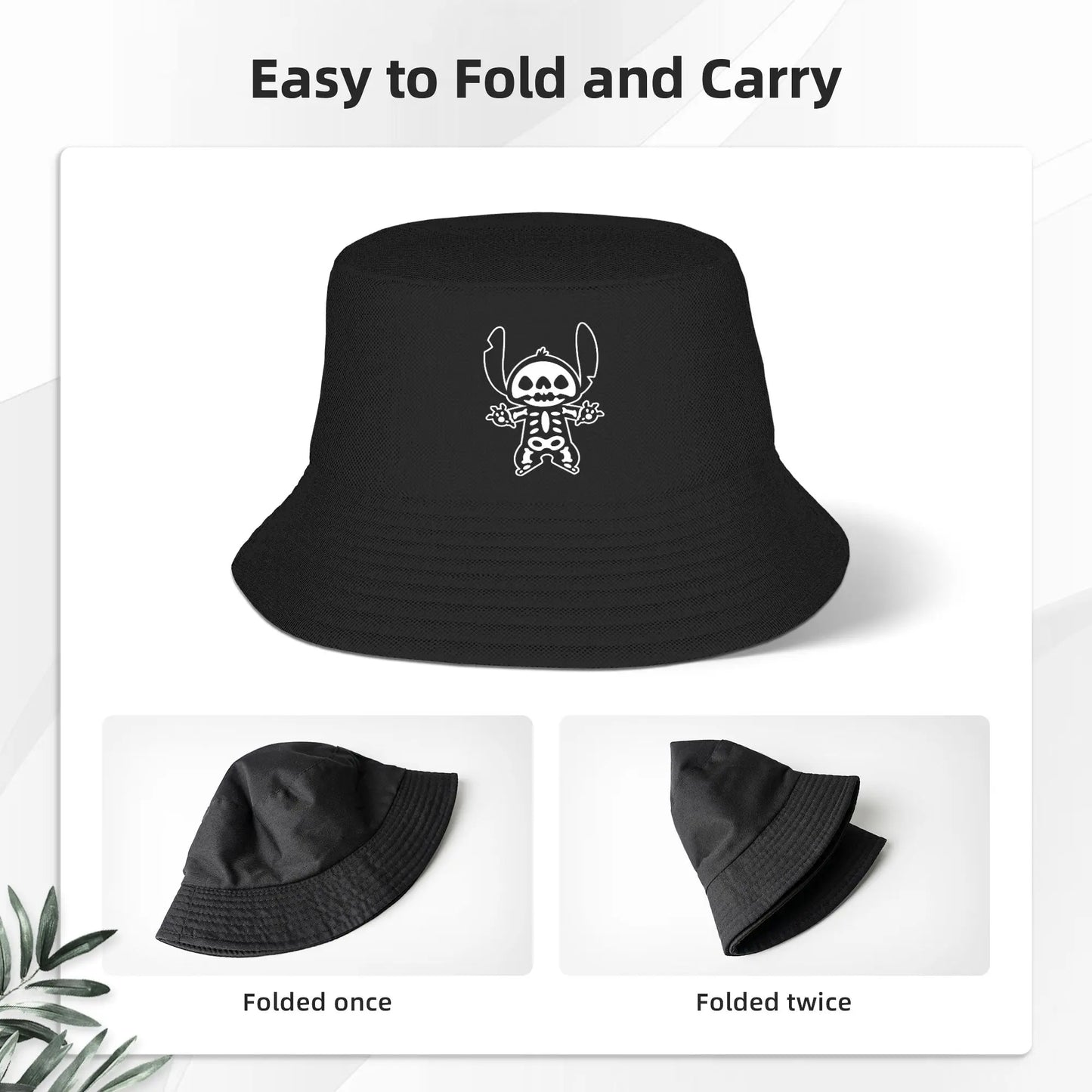 Unisex Bucket Hat Stitch Halloween Skeleton Spring Headwear Foldable Vacation
