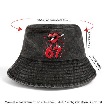 A Washed Denim Bucket Hat With A Sunglasses Heart Number