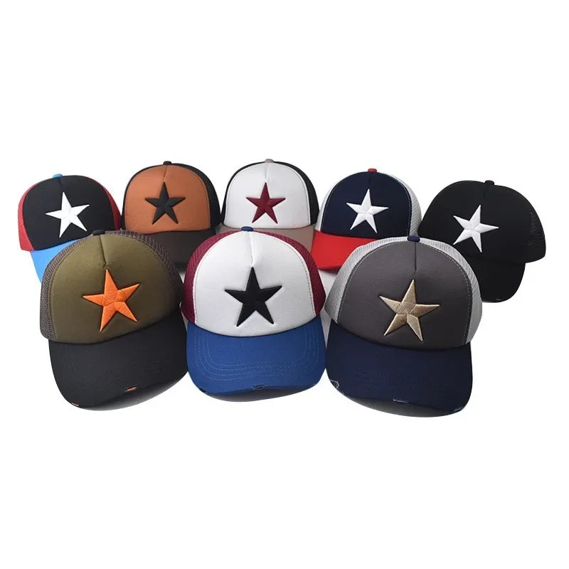 New Style Unisex Adjustable Mesh Cap Casual Plain Embroidery Five-Star Cotton Baseball Cap For Women Men