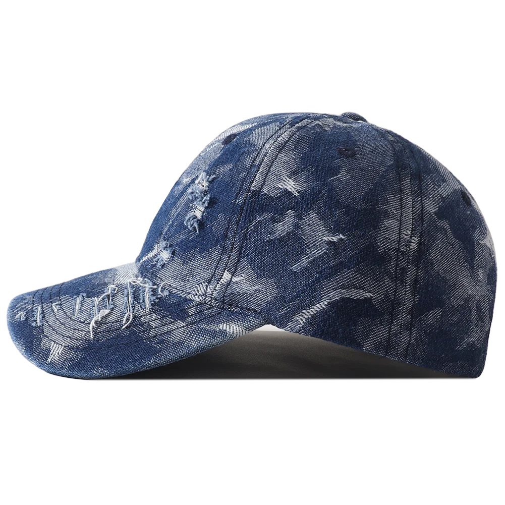 Vintage Distressed Denim Baseball Cap Hip Hop Streetwear Washed Ripped