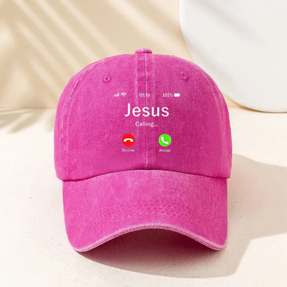 Vintage Washed Baseball Cap Jesus Calling Incoming Call Print