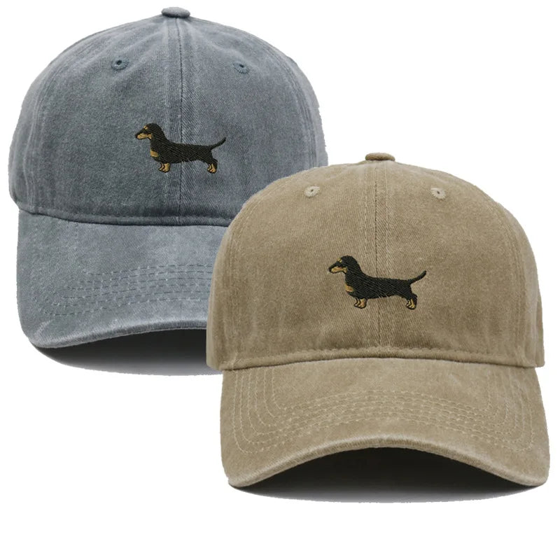 Dachshund Embroidered Vintage Washed Baseball Cap