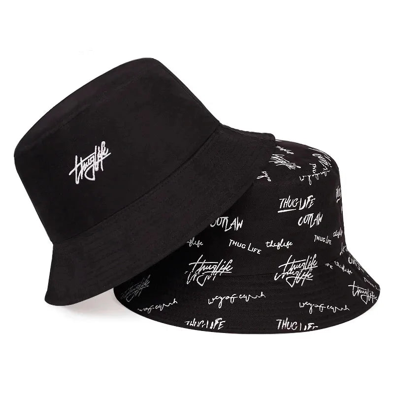 Unisex Double Sided Wearable Thugufe Embroidery Personality Bucket Hats Fishermen Caps