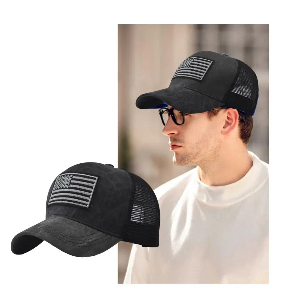 USA Flag Snapback Hat Adjustable Breathable Mesh Baseball Cap American Flag