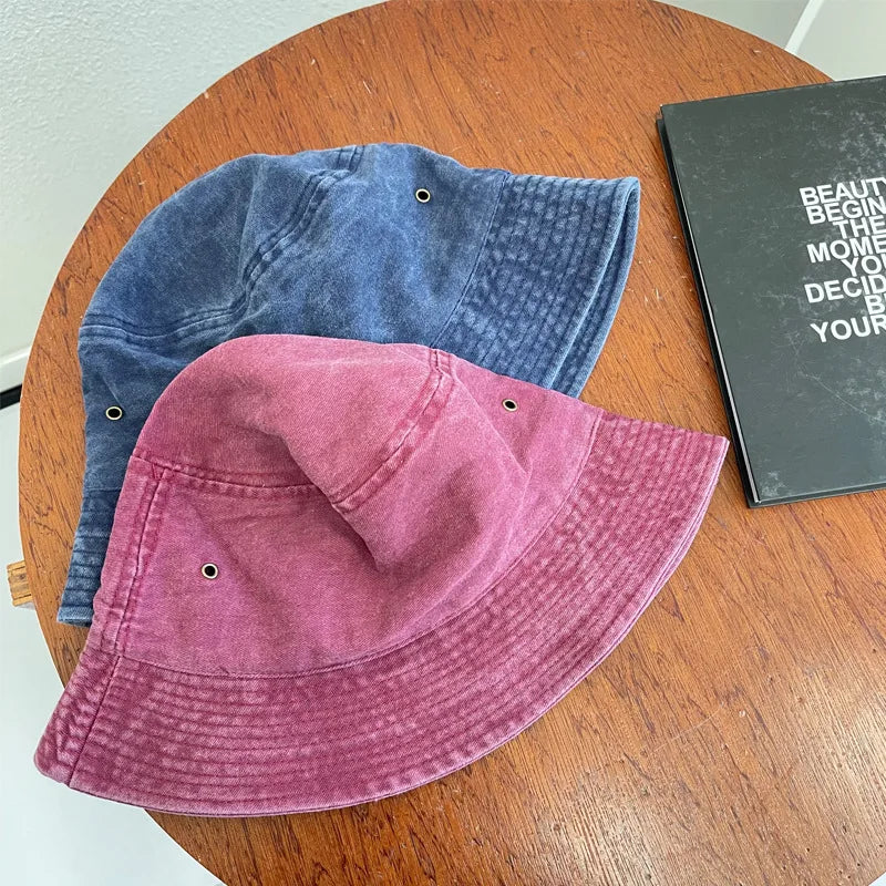 Washed Denim Bucket Hat Women Fisherman's Hat Bucket Hat